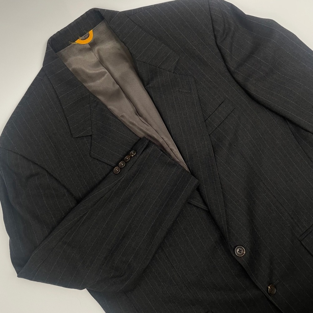 VTG 90s Bill Blass Black Label 44R 100% Wool Dark Gray Pinstripe Blazer Made USA